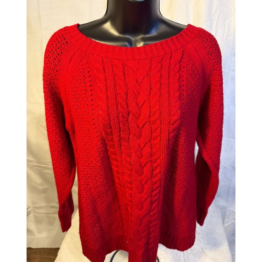 Red Cable Knit Sweater Women’s Large L Cozy Grannycore Patriotic Vibes Statement
